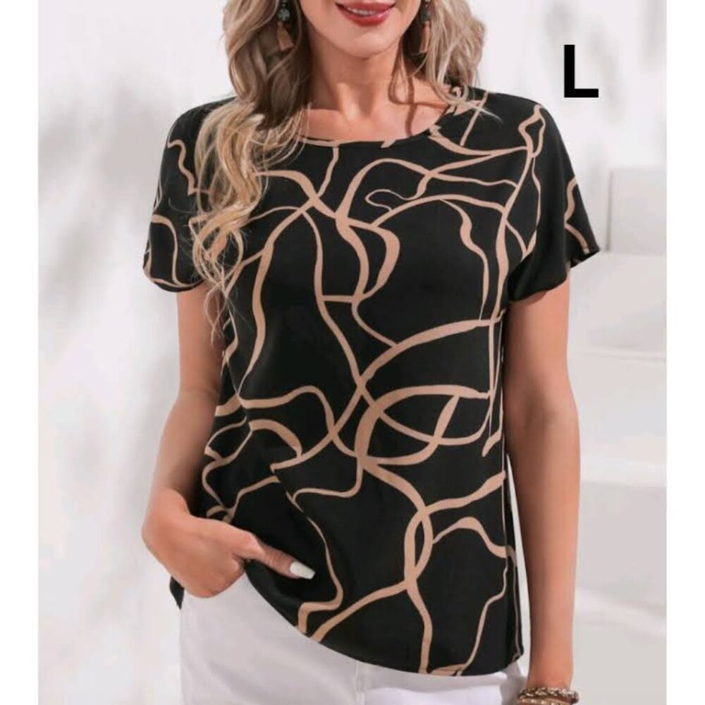 Elegant Black and Tan Swirl Blouse